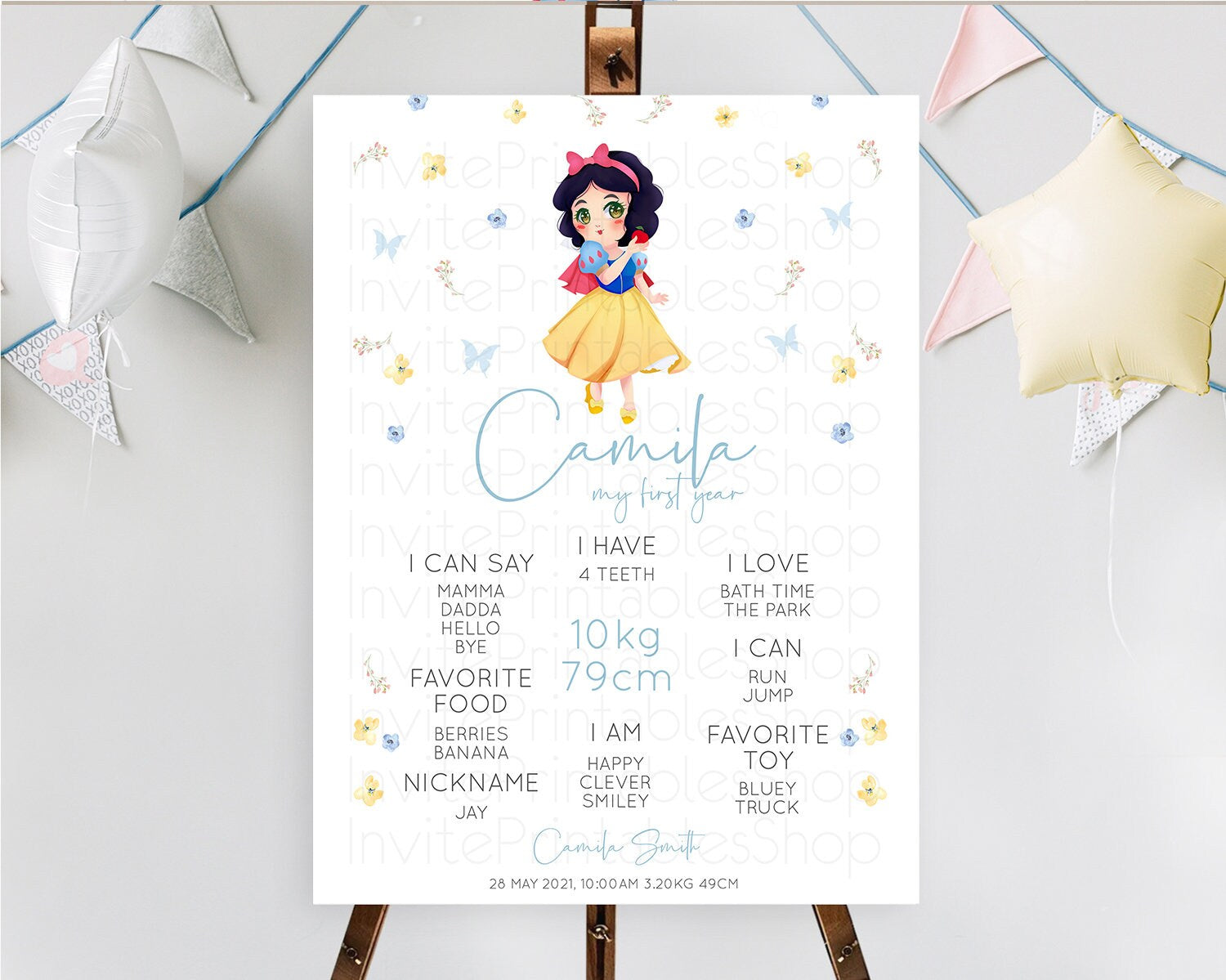 Editable Princess First Birthday Milestone Poster Castle Milestone Board Sec