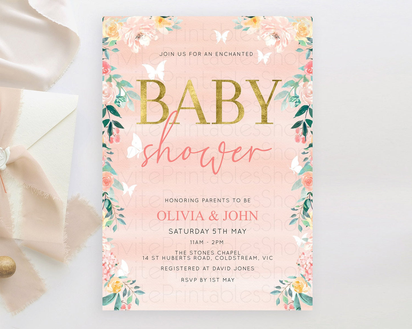 Wildflower Baby Shower Invitation Secret Garden Baby Shower Invitation Pastel Flowers Invite Enchanted Garden Shower Floral Theme D10245