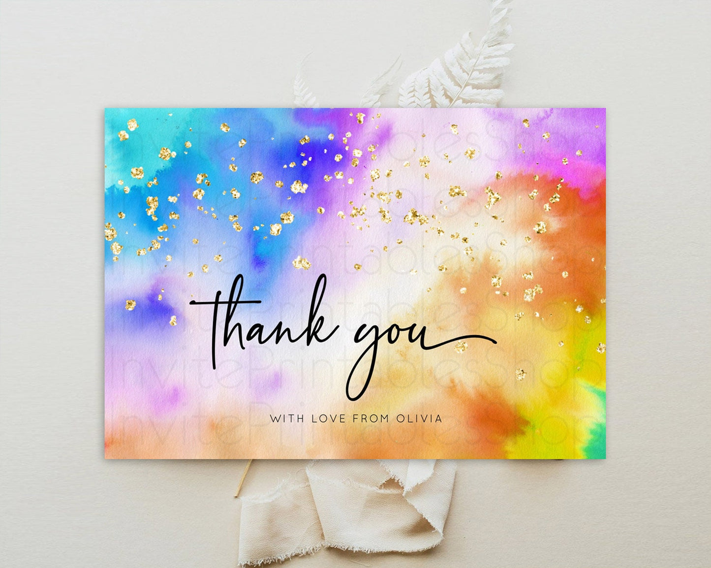 Tie Dye Thank You Rainbow Tie Dye Thank You Card Pastel Birthday Thank You Colorful Pastel Cards Rainbow Teacher Thank You Card D10530