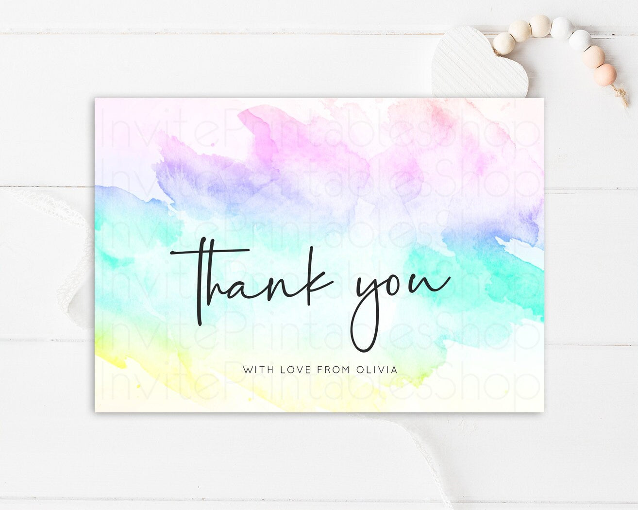 Pastel Rainbow Thank you Colorful Watercolor Folded Gift Cards Custom Note Message Glitter Birthday Engaged Baby Shower Wedding Guests F210