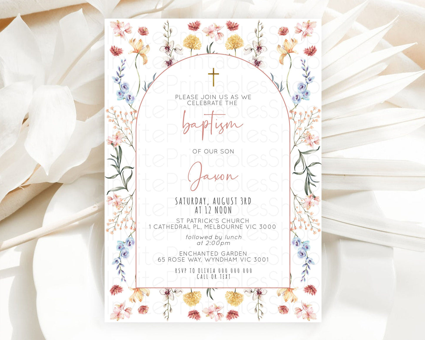 Secret Garden Baptism Invitation Wildflower Baptism Birthday Invite Pastel Flowers Christening Invite Enchanted Garden Boho Floral  D10682