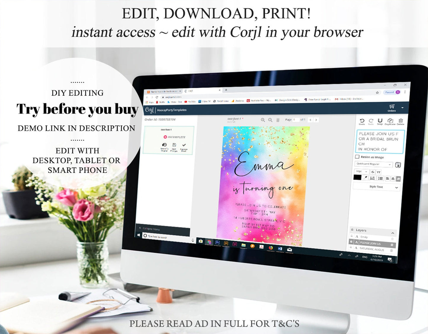 Pastel Rainbow Rainbow Birthday Invitation Colorful Tie Dye Invite Ombre Watercolor Invite Splash Glitter Sprinkle Invite 1st 2nd 3rd 509