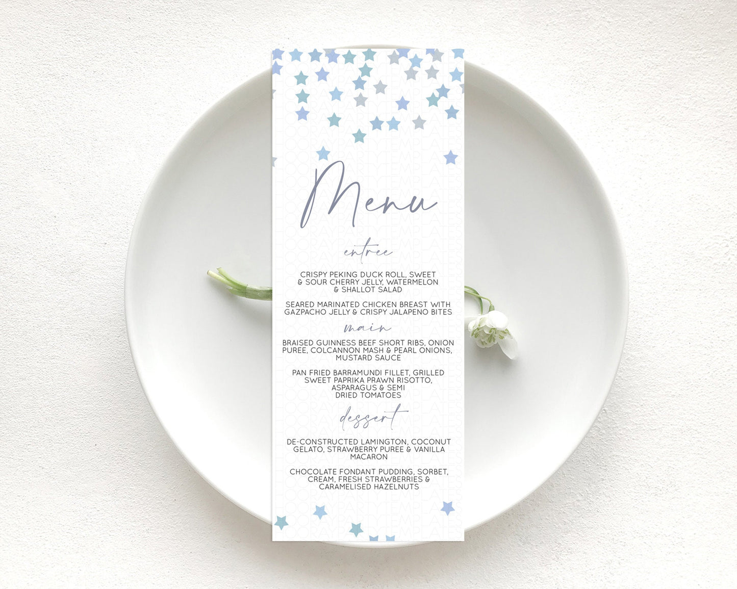 Star Menu Template Pastel Stars Menu Shooting Star Twinkle Little Star Decor Rainbow Colorful Confetti Dinner Dessert Food Menu D10341