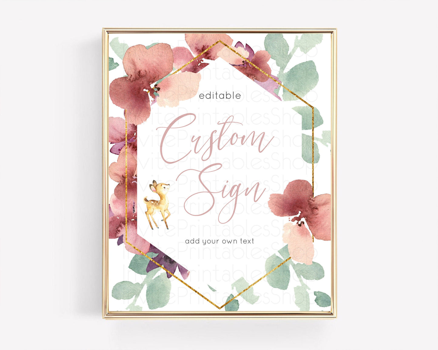 Fawn Deer Sign Pastel Floral Deer Table Sign Decor  Enchanted Forest Butterfly Party 1st Birthday Baptism Baby Shower Bridal Shower D10915