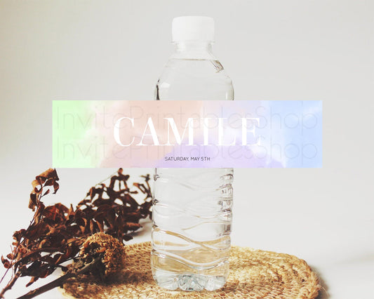 Editable Pastel Water Label Template Pastel Ombre Rainbow Watercolor Colorfu