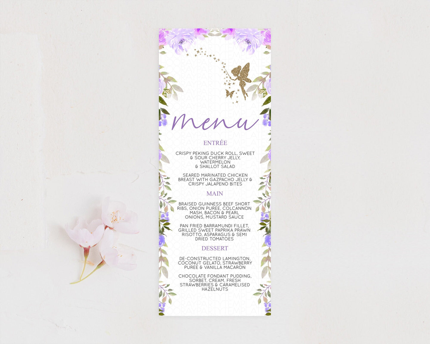 Fairy Menu Fairy Menu Template Enchanted Garden Pastel Floral Butterfly Table Décor Fairy Secret Garden Dinner Dessert Food Menu D10910