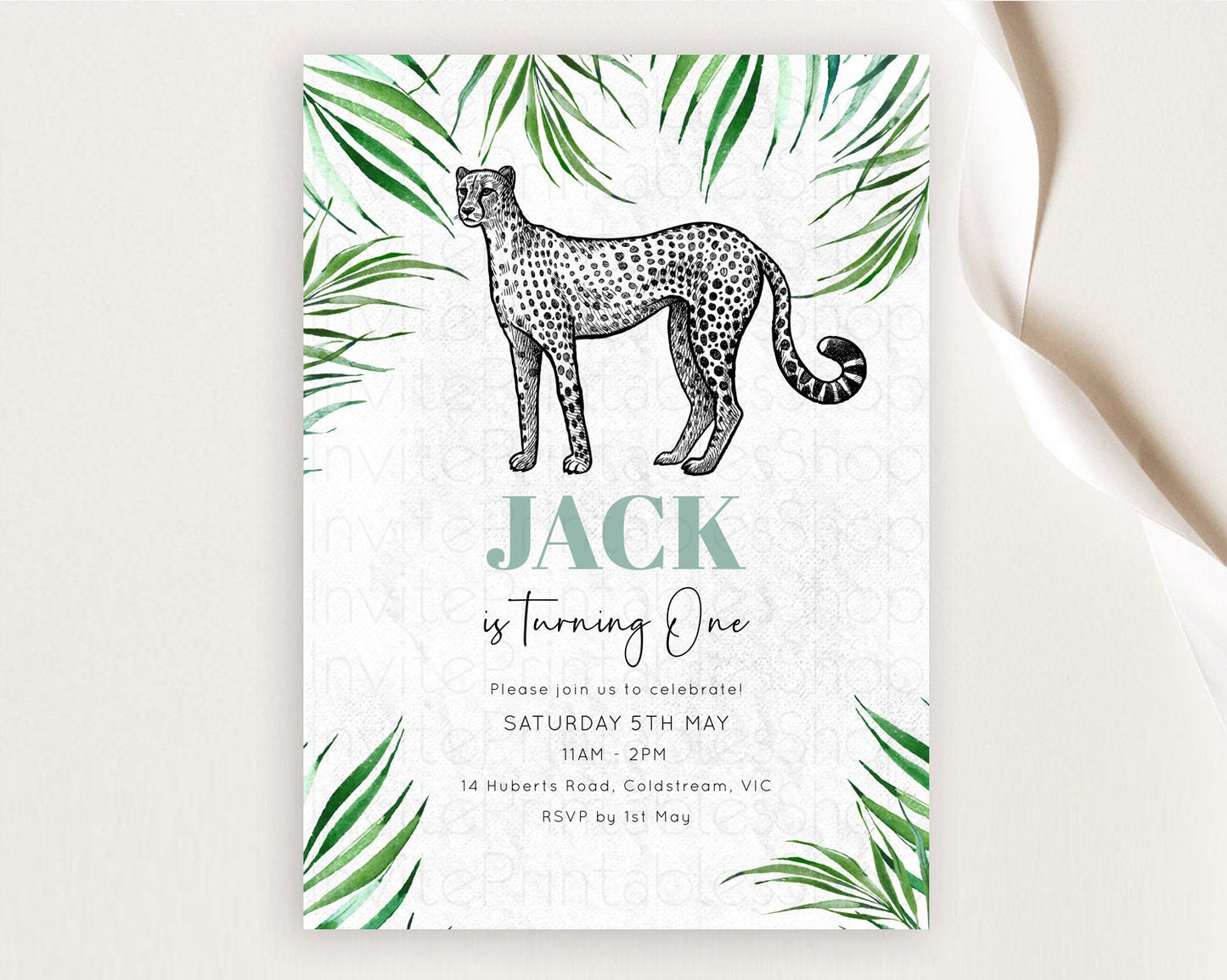 Cheetah Birthday Invitation Cheetah Invitation Cheetah Birthday Cheetah Safari Adventure Invite Cheetah Palm Leaf Invite Zoo Party D10849