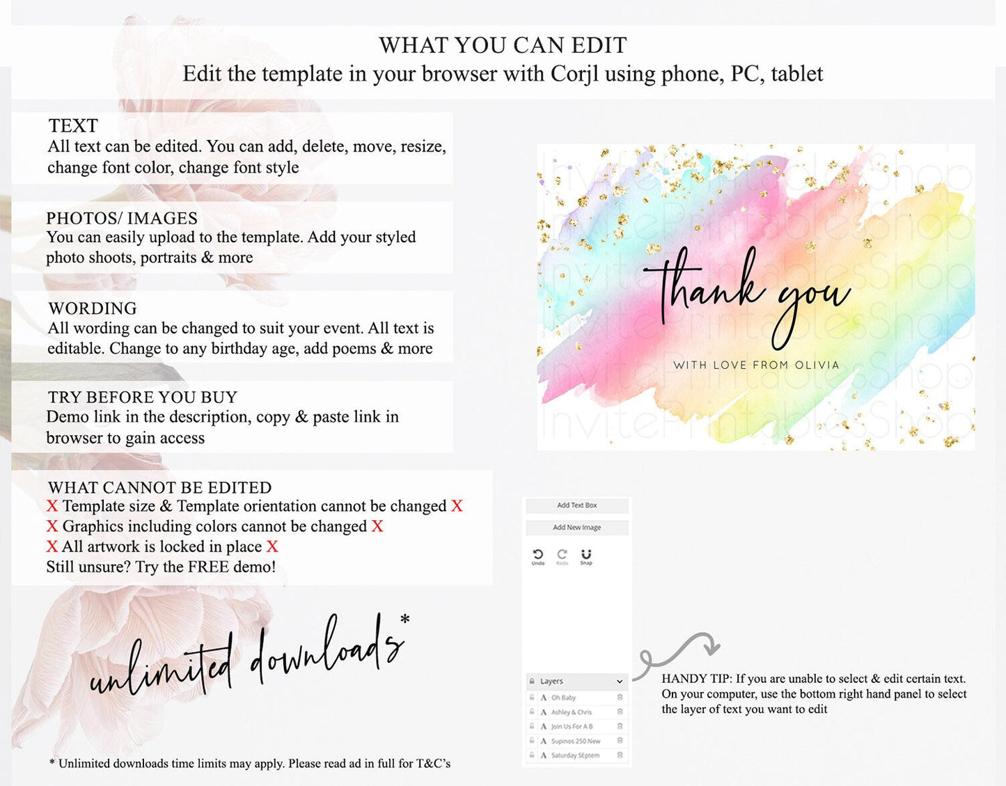 Pastel Thank You Rainbow Thank You Card Colorful Pastel Birthday Thank You Card Confetti Watercolor Pastel Teacher Thank You Cards D10495