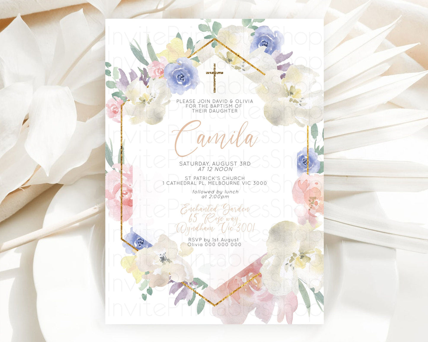 Secret Garden Baptism Invitation Wildflower Baptism Birthday Invite Pastel Flowers Christening Invite Enchanted Garden Boho Floral  D10254