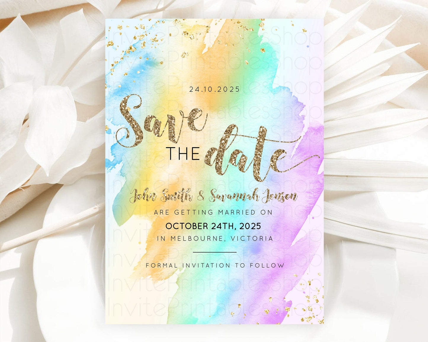 Pastel Save The Date Template Pastel Ombre Rainbow Watercolor Colorful Party For Birthday Baptism Baby Shower Wedding Bridal Shower D10426
