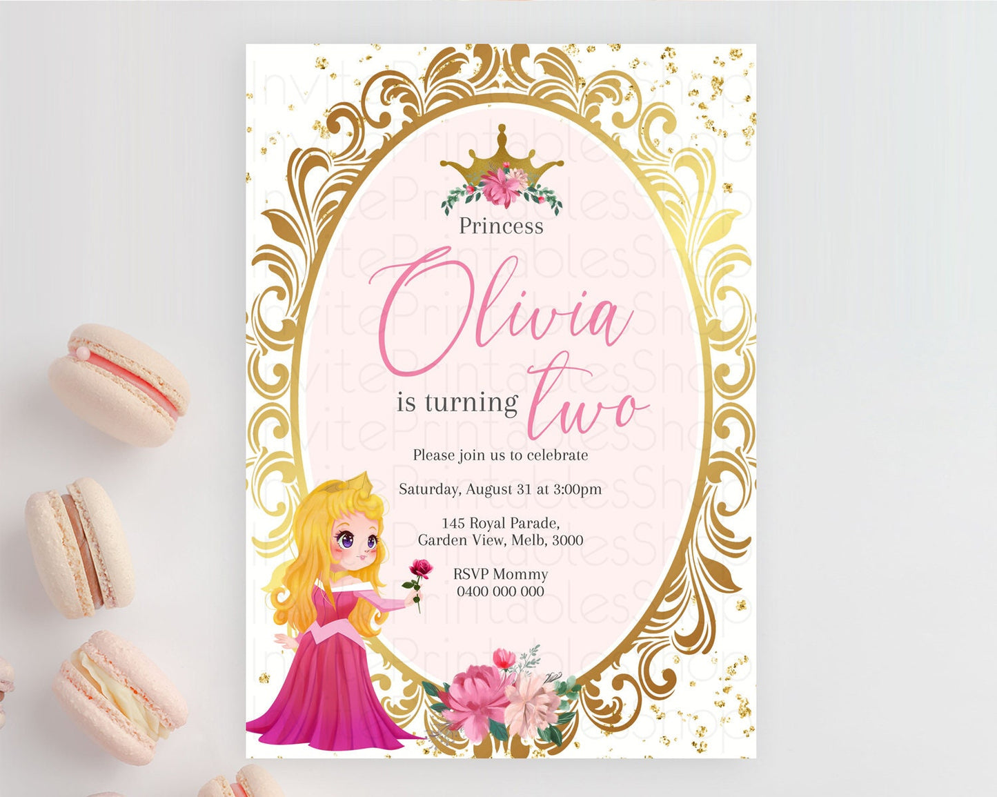 Princess Birthday Invitation Castle Invitation Royal Birthday Fairy Tale Enchanted Mirror Pastel Floral Garden 1st First Birthday D10743