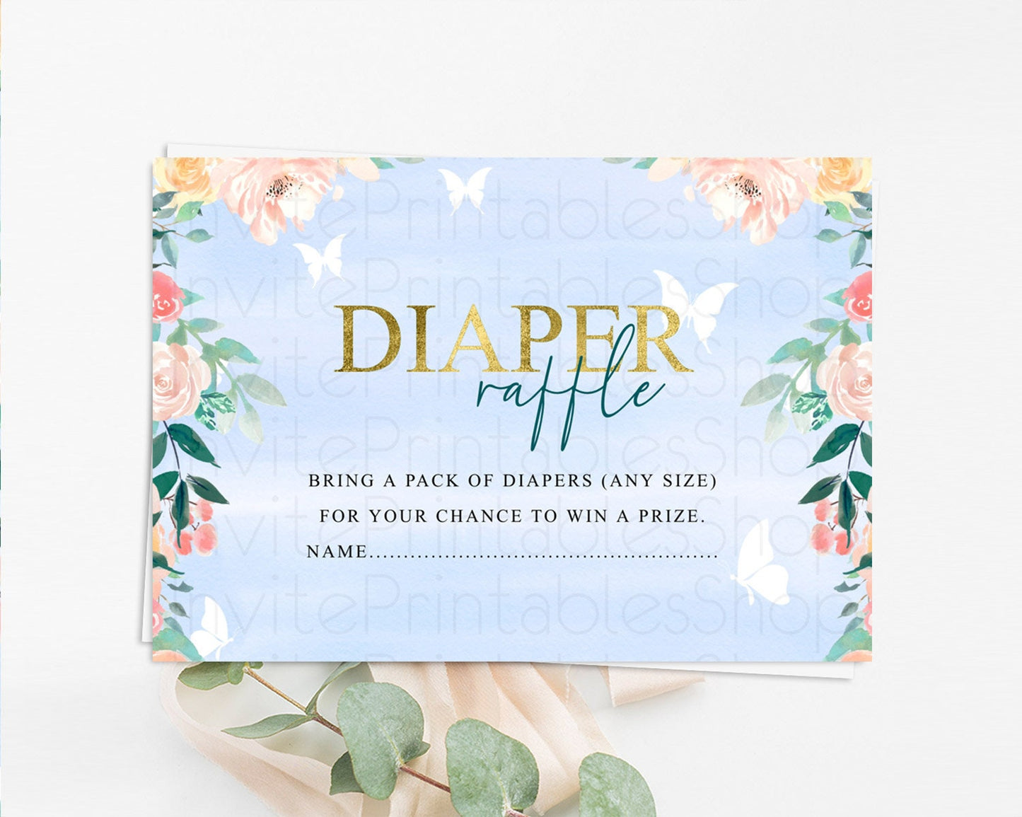 Secret Garden Diaper Raffle Card Boho Wildflower Diaper Raffle Insert Pastel Flower Garden Baby Shower Card Flower Raffle Game D10337