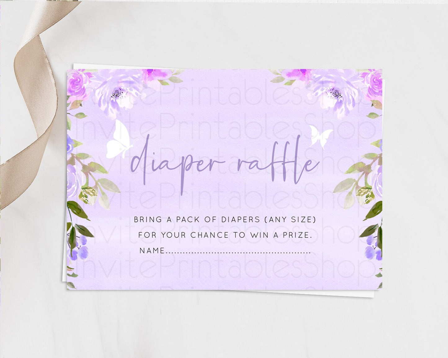 Secret Garden Diaper Raffle Card Boho Wildflower Diaper Raffle Insert Pastel Flower Garden Baby Shower Card Flower Raffle Game D10719