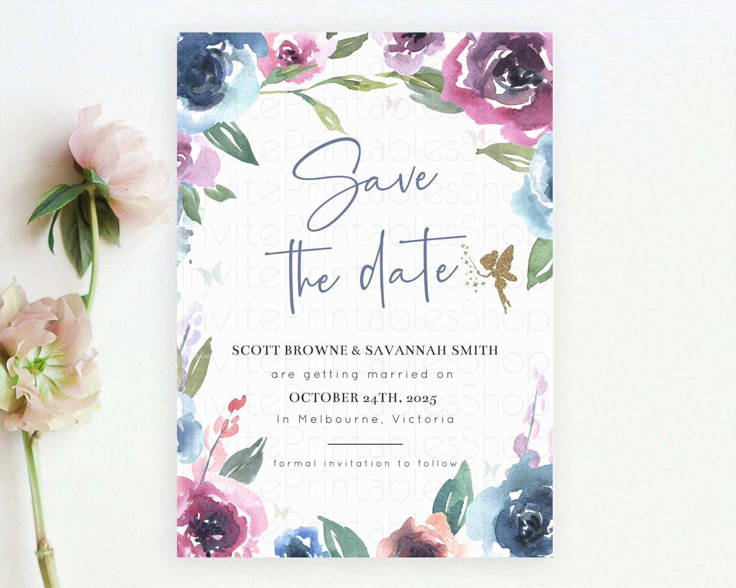 Editable Fairy Save The Date Template Enchanted Garden Pastel Floral Butterf