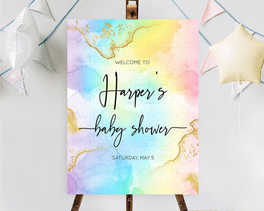 Pastel Baby Shower Welcome Sign Pastel Rainbow Welcome Sign Colorful Rainbow Confetti Watercolor Glitter Décor Pastel  Welcome Sign D10588