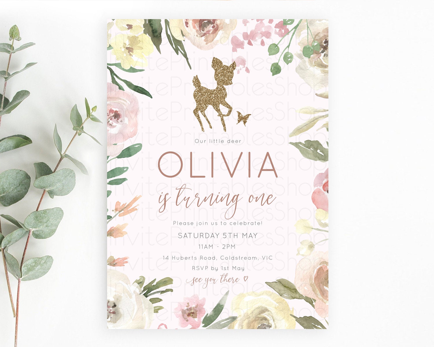 Editable Fawn Birthday Invitation Deer Birthday Invitation Enchanted Forest