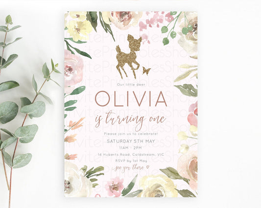 Editable Fawn Birthday Invitation Deer Birthday Invitation Enchanted Forest