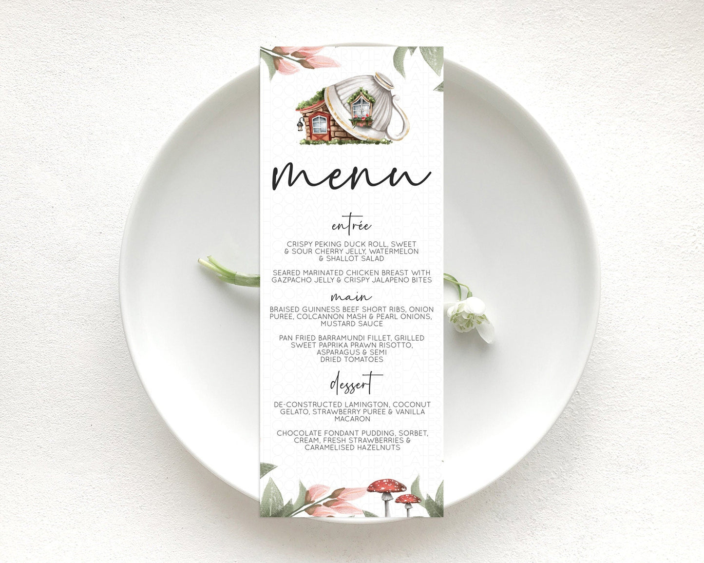 Fairy Menu Fairy Menu Template Enchanted Garden Pastel Floral Butterfly Table Decor Fairy Secret Garden Dinner Dessert Food Menu D10851