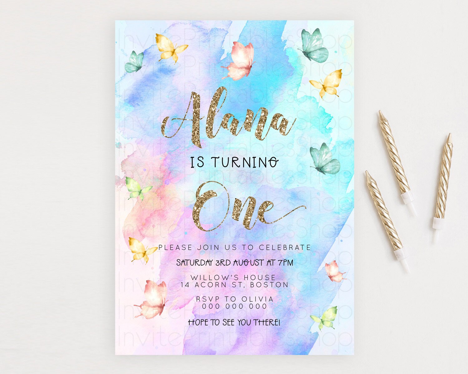 Editable Pastel Butterfly Birthday Invitation Butterfly Birthday Invitation