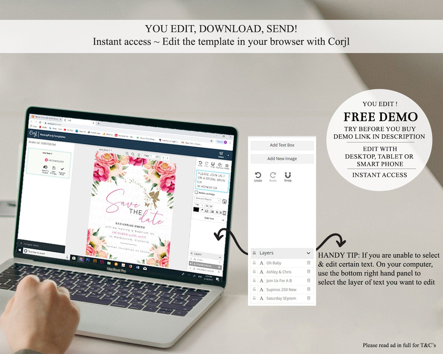 Fairy Save The Date Template Enchanted Garden Pastel Floral Butterfly Party Secret Garden Birthday Baptism Baby Shower Bridal Shower D10883