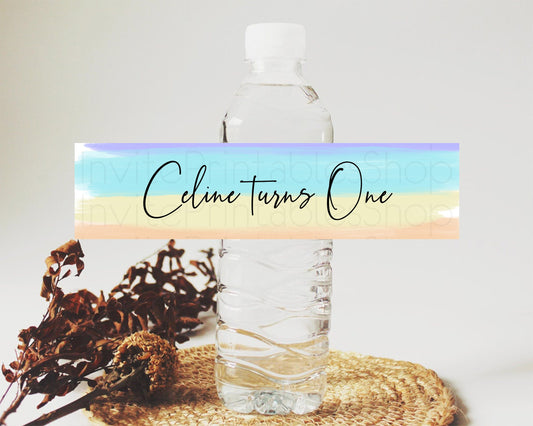Editable Pastel Water Label Template Pastel Ombre Rainbow Watercolor Colorfu