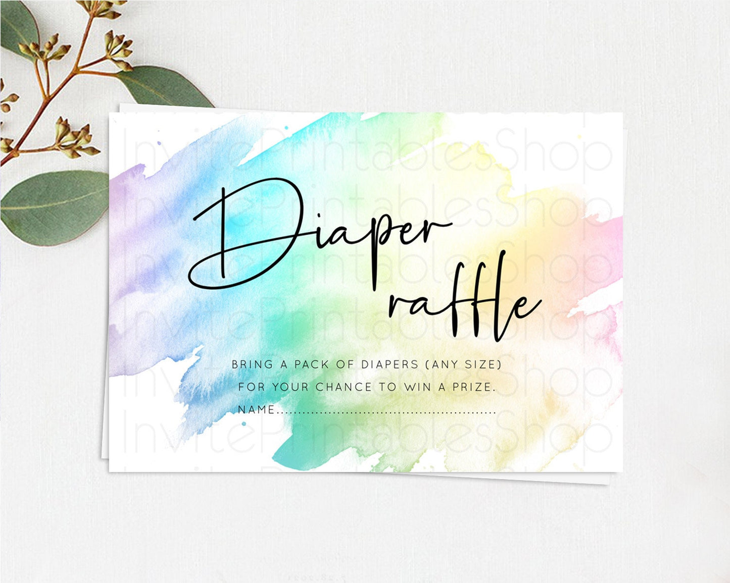 Pastel Diaper Raffle Card Pastel Rainbow Diaper Raffle Insert Colorful Ombre Watercolor Diaper Ticket Confetti Glitter Raffle Game D10279