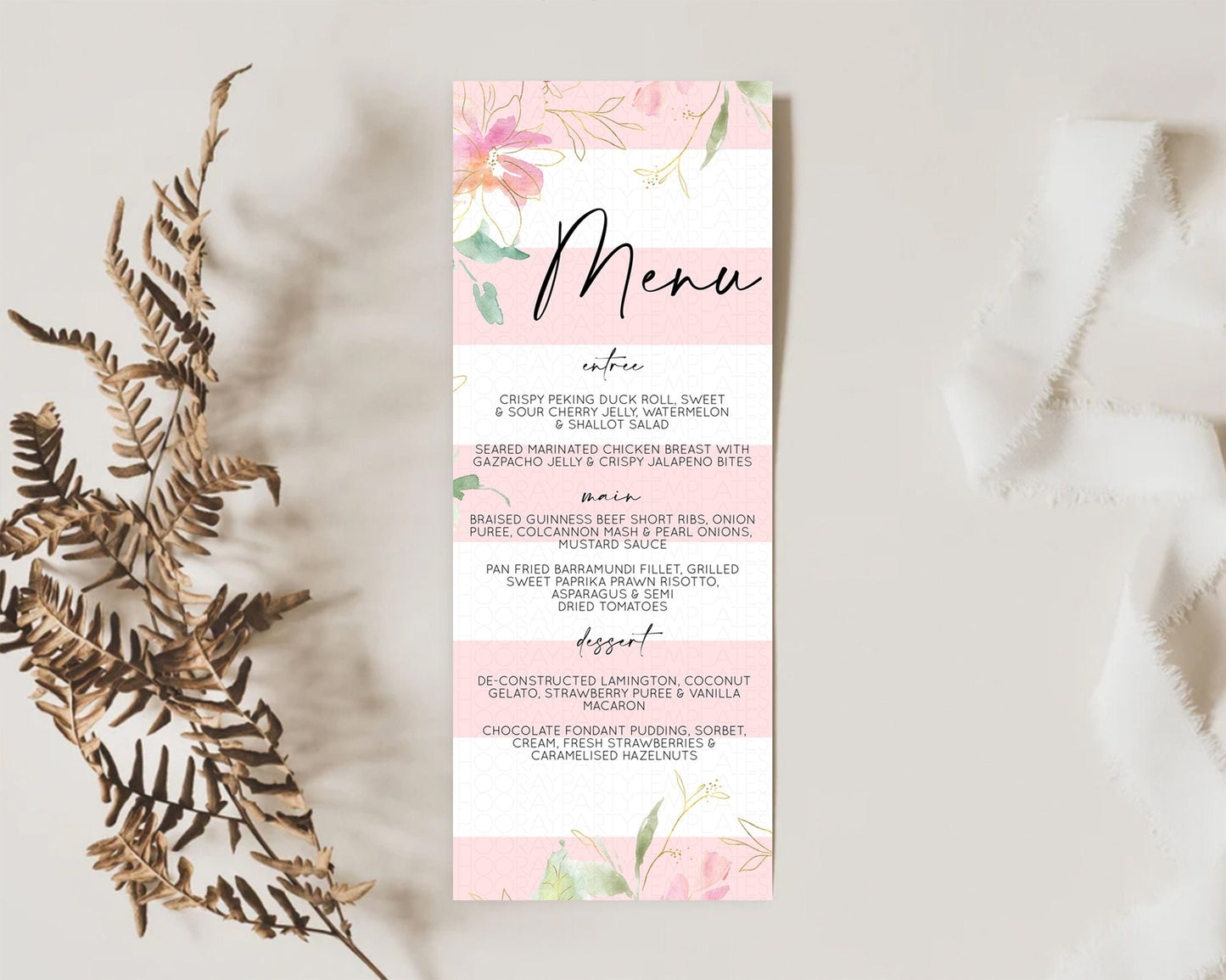 Secret Garden Menu Wildflower Menu Template Pastel Flower Garden Table Decor Boho Floral Dinner Dessert Floral Party Food Menu D10301