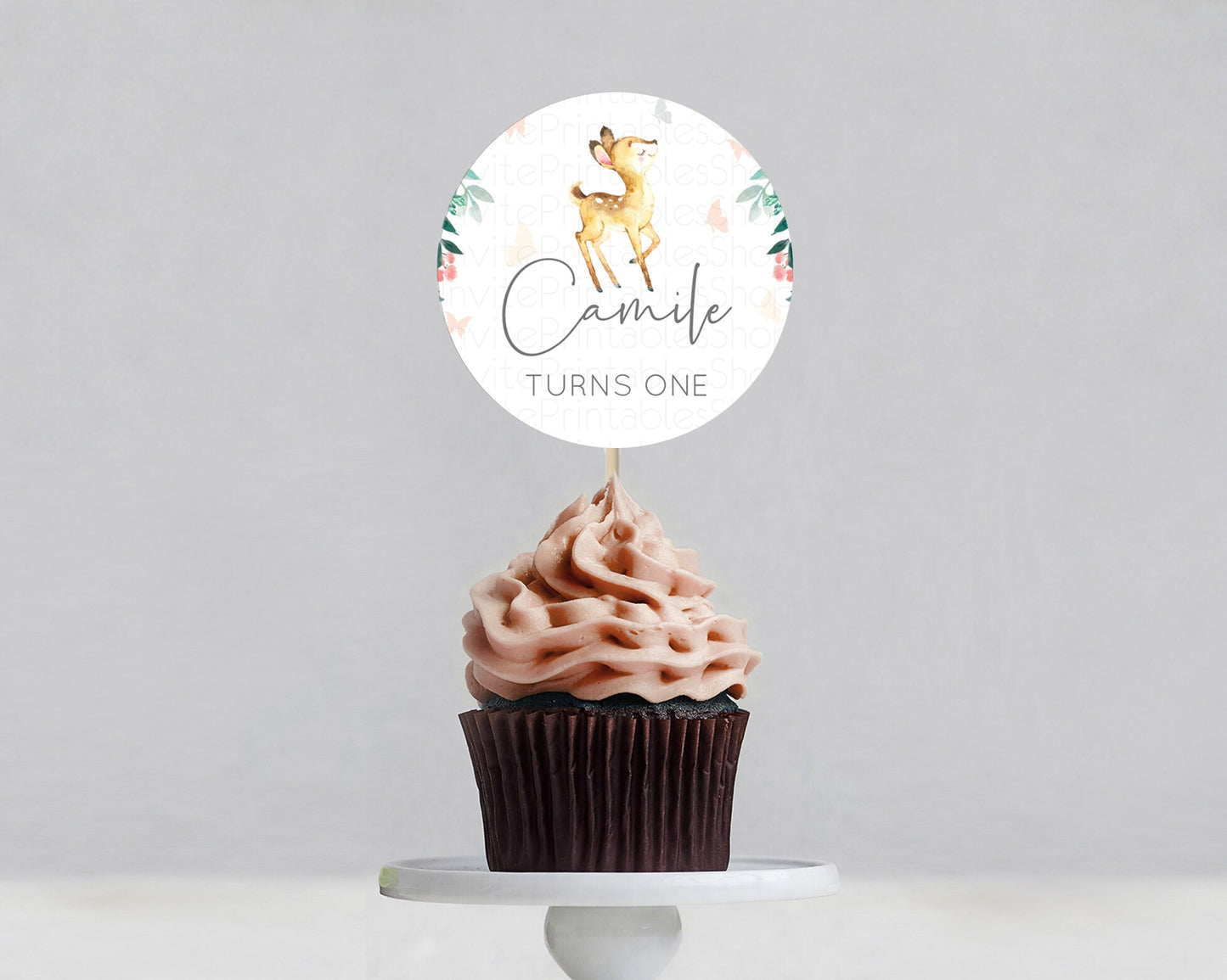 Fawn Cupcake Toppers Deer Cupcake Toppers Enchanted Forest Party Butterfly Pastel Flowers Woofland Cupcake Toppers First Birthday D10753