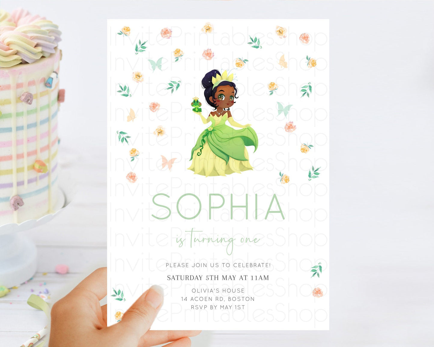 Princess Birthday Invitation Castle Invitation Royal Birthday Fairy Tale Enchanted Castle Pastel Floral Garden 1st First Birthday D10358