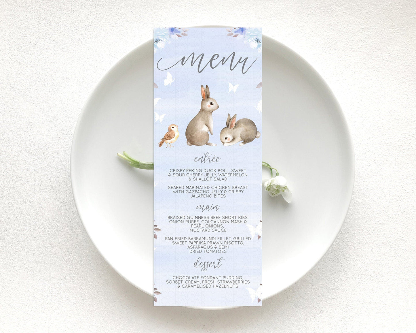 Bunny Menu Floral Bunny Menu Template Pastel Flowers Bunny Table Decor Secret Garden Bunny Dinner Dessert Menu Party Food Menu D10923