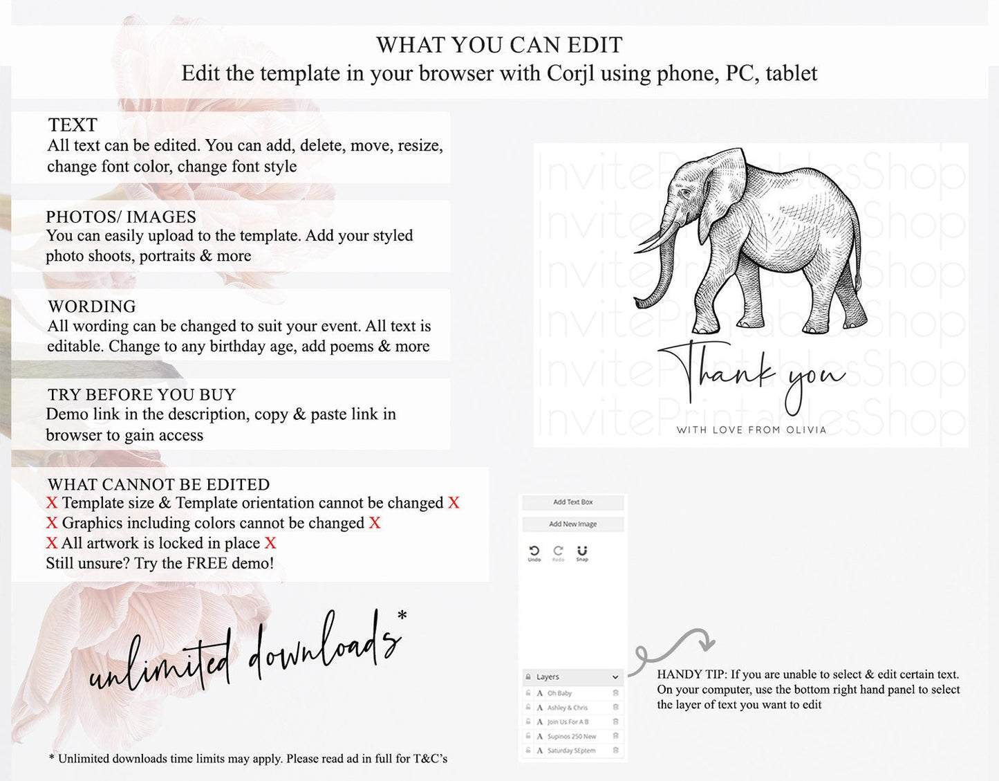 Pastel Elephant Thank You Rainbow Elephant Thank You Card Colorful Rainbow Birthday Thank You Pastel Teacher Thank You Card Template D10248