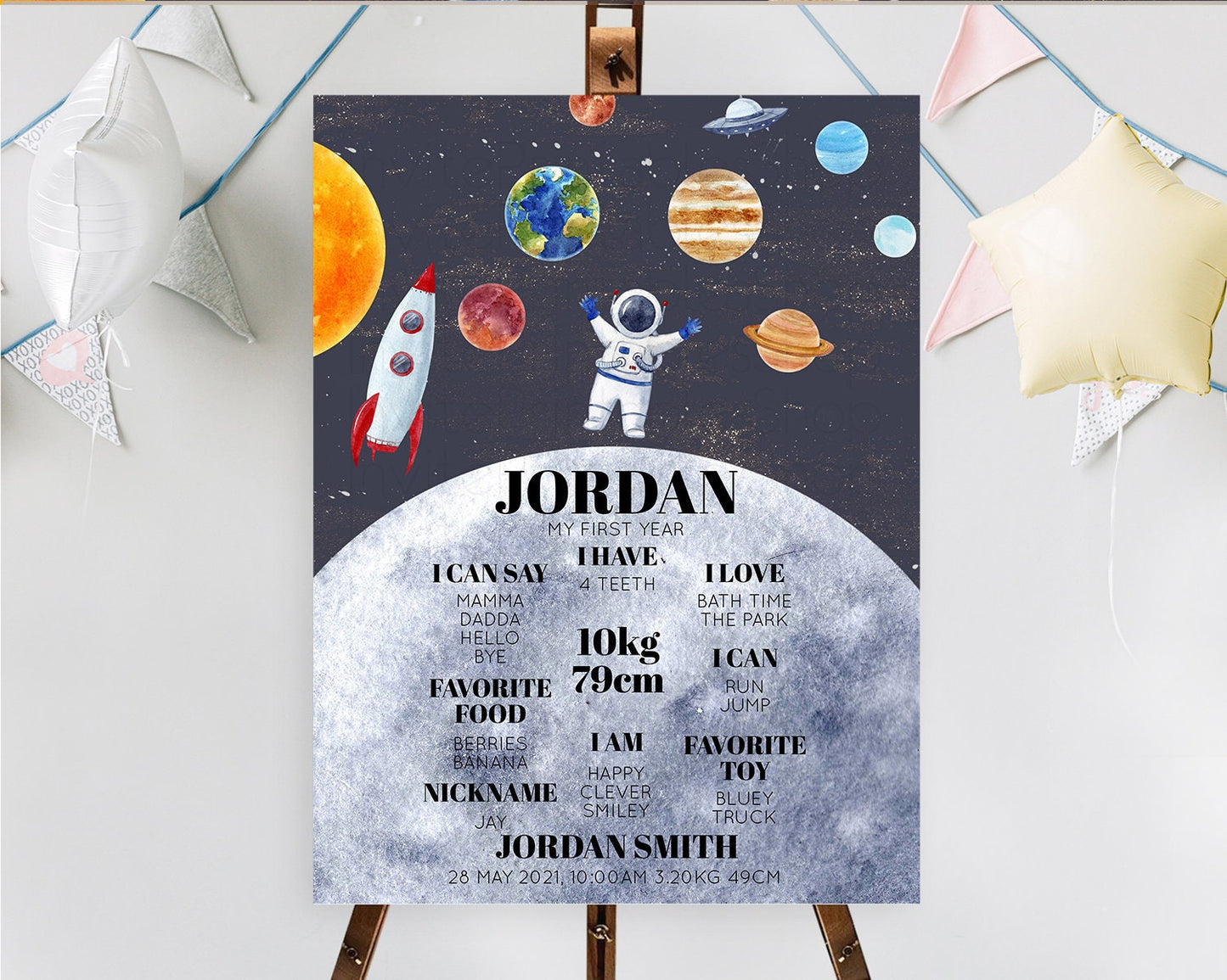 Space First Birthday Milestone Poster Space Milestone Board First Trip Around the Sun Planets Solar System ONE year Birthday Sign D10430