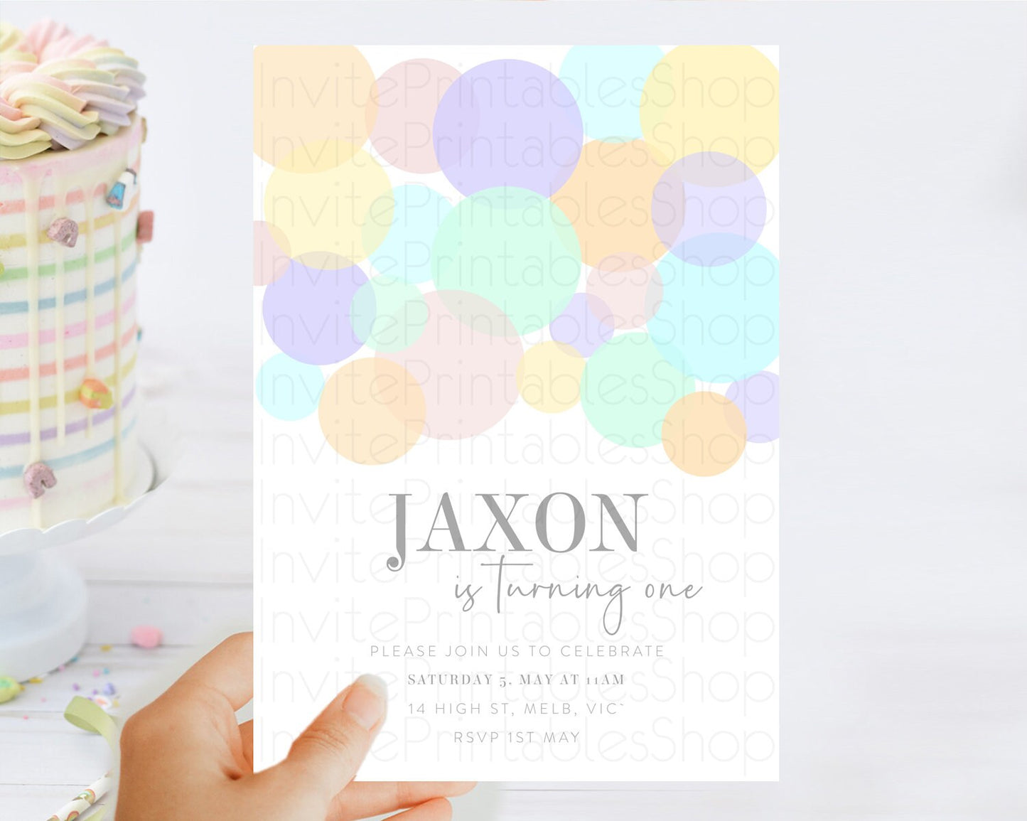 Pastel Birthday Invitation Pastel Confetti Birthday Invitation Bubbles Invitation Colorful Rainbow Confetti 2nd 1st First Birthday 100209