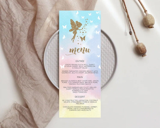 Fairy Menu Fairy Menu Template Enchanted Garden Pastel Floral Butterfly Table Décor Fairy Secret Garden Dinner Dessert Food Menu D10894