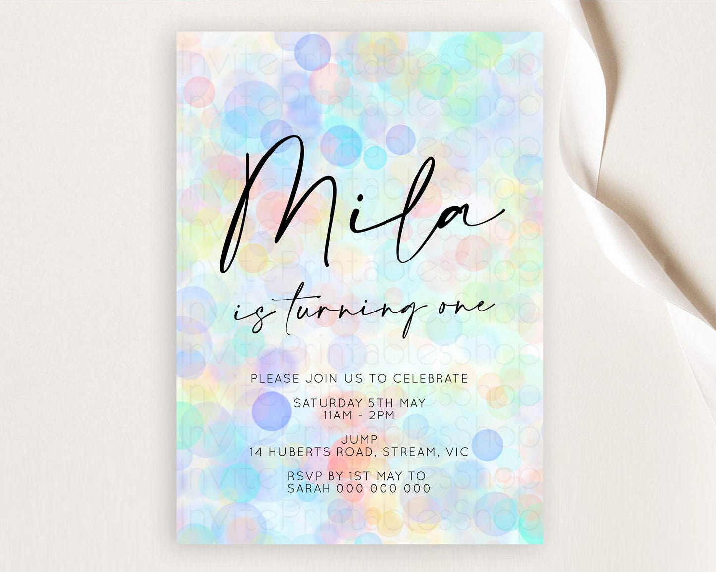 Pastel Birthday Invitation Bath Bomb Party Invitation Pastel Bubbles Invitation Watercolour Invitation 3rd 2nd 1st First Birthday D10446