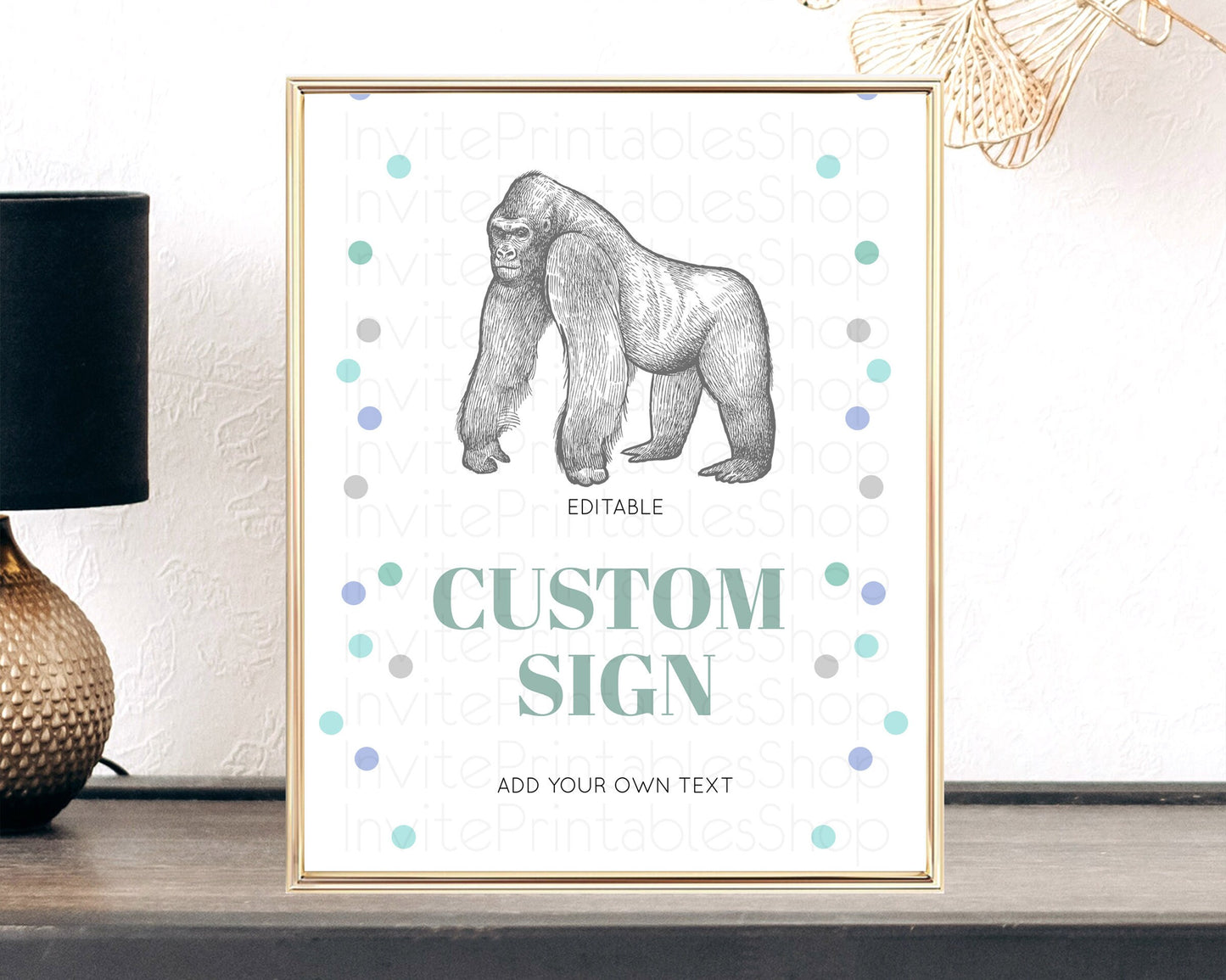 Gorilla Table Sign Decor Gorilla Party Sign Template Safari Adventure Gorilla Minimal Theme 1st Birthday Baptism Baby Shower D10854