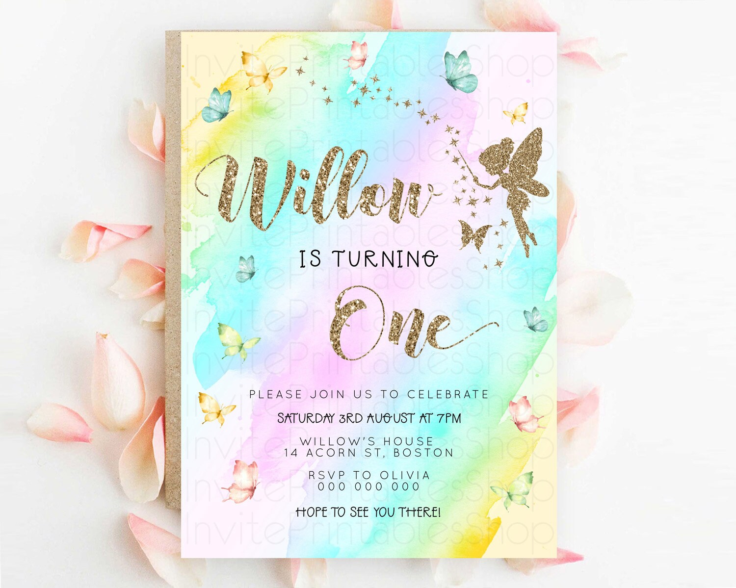 Editable Pastel Fairy Birthday Invitation Pastel Butterflies Fairy Birthday
