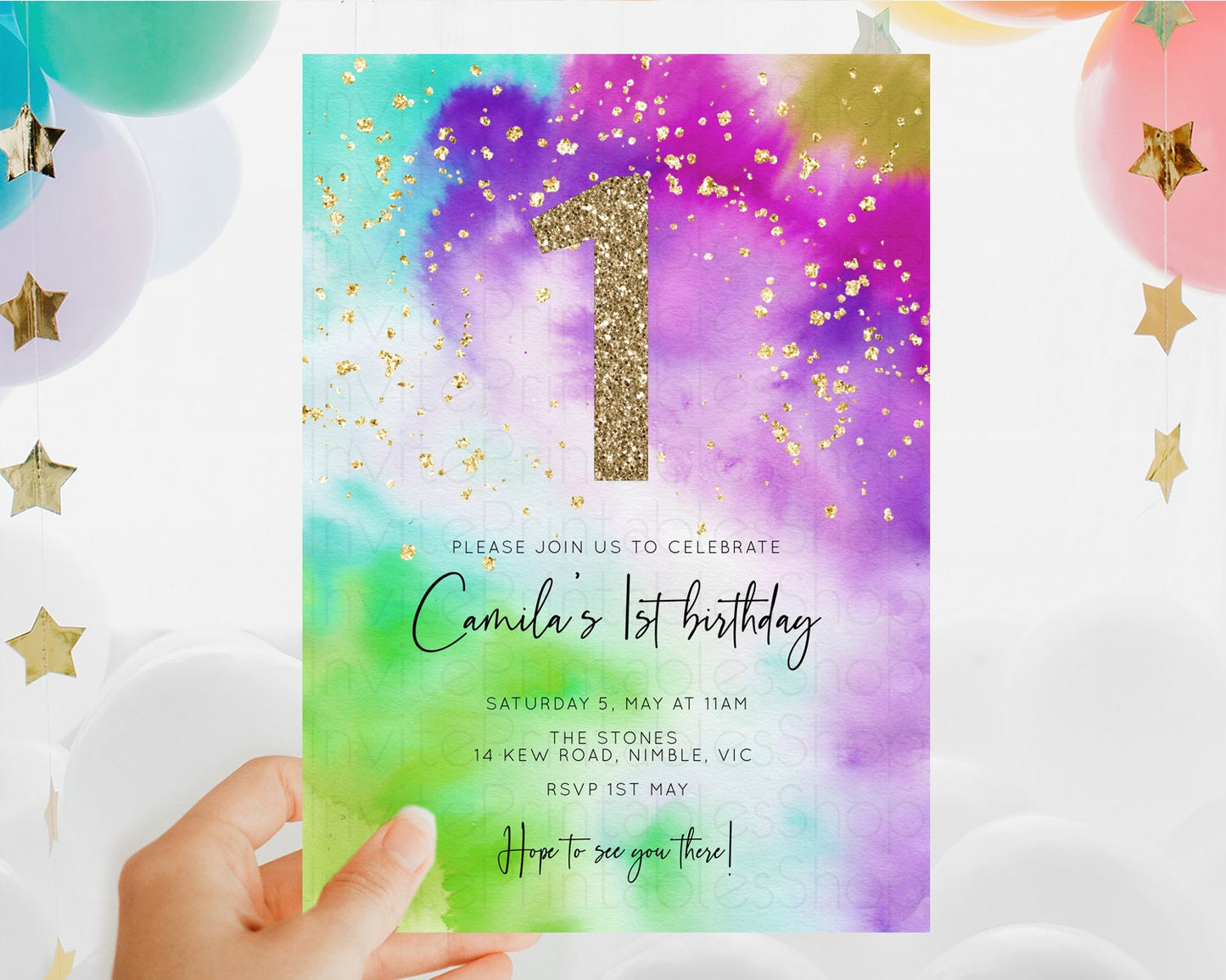 Tie Dye Invitation Rainbow Birthday Invitation Pastel Invitation Colorful Invitation Pastel Rainbow Party 3rd 2nd 1st First Birthday D10536