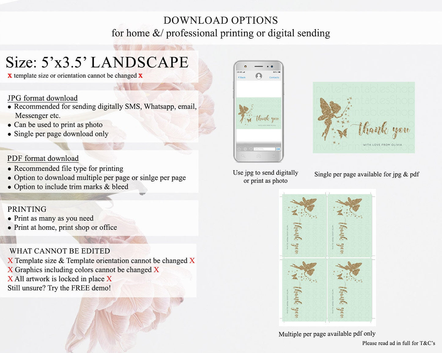 Fairy Thank You Fairy Thank You Card Enchanted Garden Pastel Butterfly Birthday Thank You Floral Secret Garden Teacher Thank You D10908