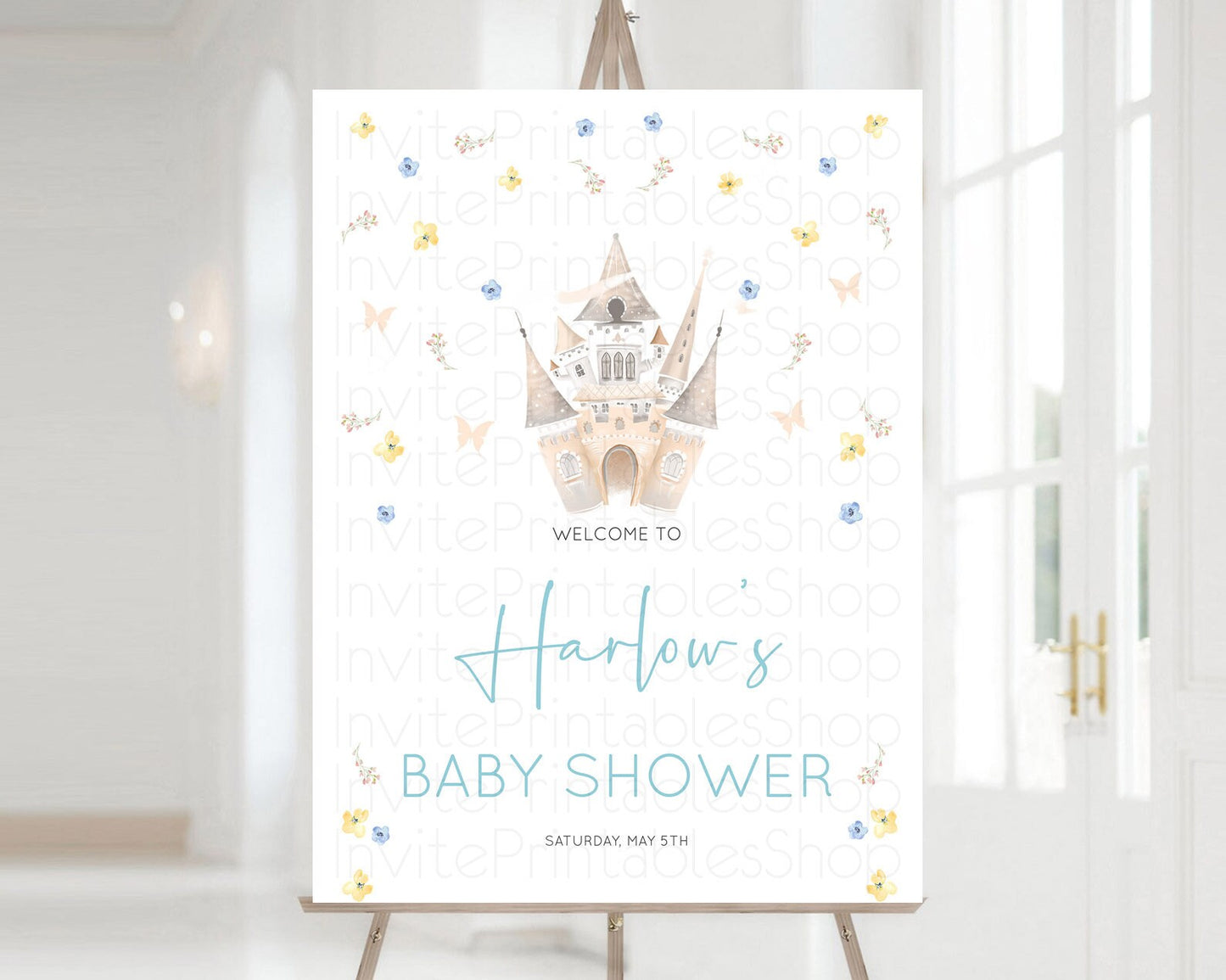 Princess Baby Shower Welcome Sign Castle Welcome Board Secret Garden Enchanted Castle Pastel Floral Garden Baby Shower Welcome Sign D10365