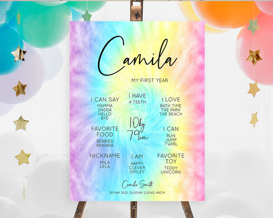 Tie Dye Milestone Board Rainbow First Birthday Milestone Poster Pastel Milestone Colorful Milestone Board Pastel Rainbow Birthday D10578