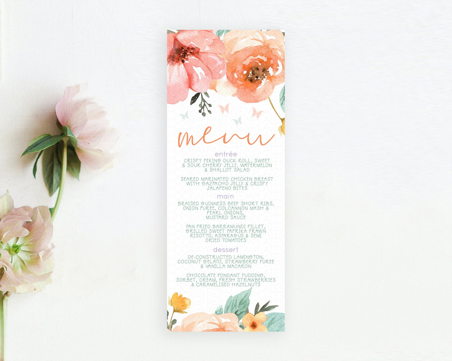 Secret Garden Menu Wildflower Menu Template Pastel Flower Garden Table Decor Boho Floral Dinner Dessert Floral Party Food Menu D10347