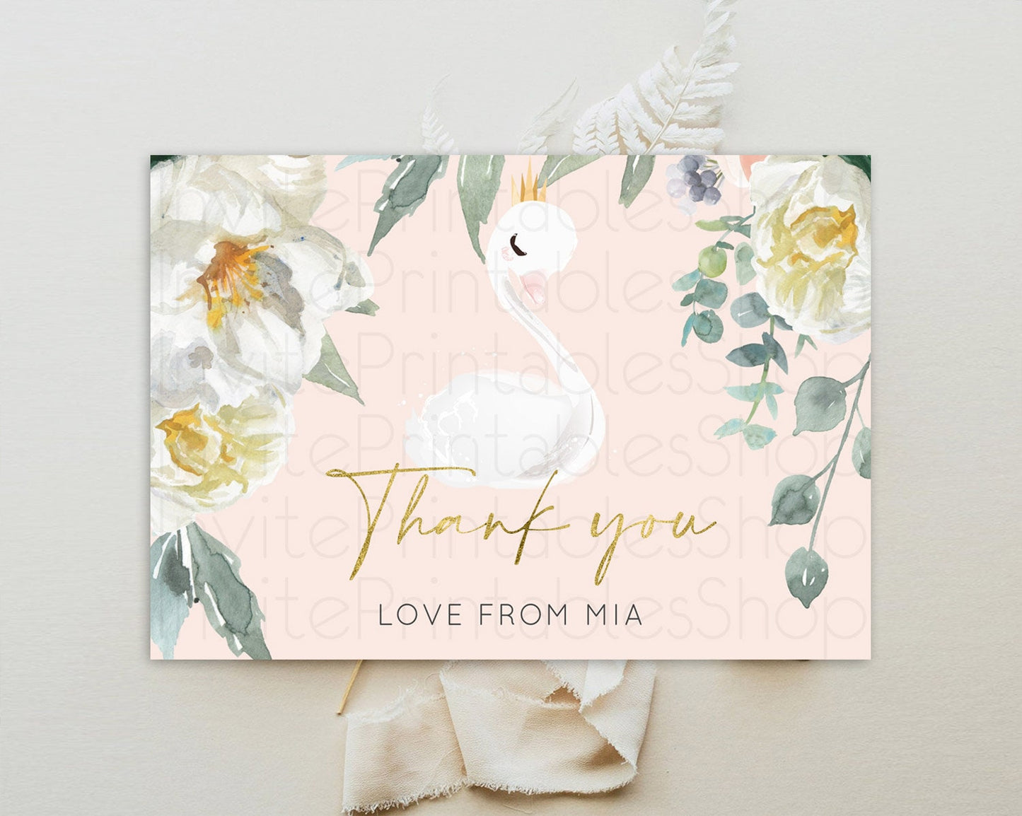 Swan Thank You Swan Princess Ballet Thank You Card Swan Lake Birthday Thank You Cards Secret Garden Pastel Floral Teacher Thank You D10115