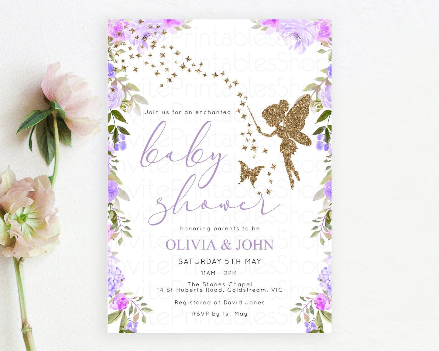 Fairy Baby Shower Invitation Pastel Fairy Invites Fairy Tea Party Fairy Garden Theme Secret Garden Enchanted Garden Floral Butterfly D10910