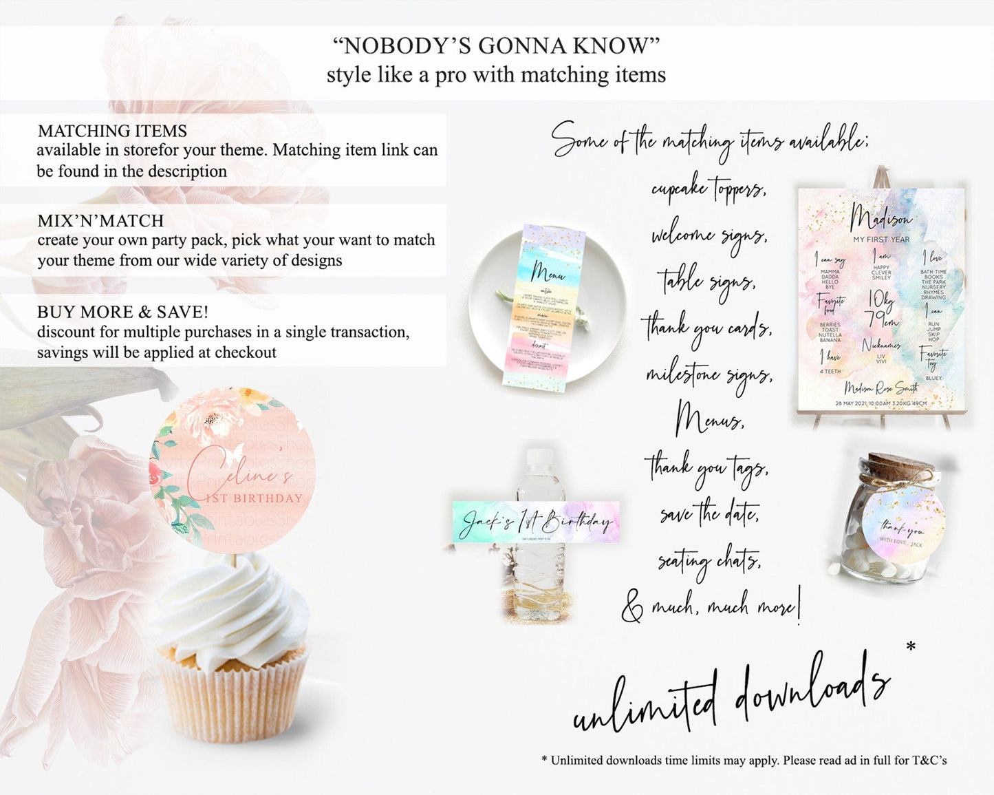 Secret Garden Cupcake Toppers Wildflower Cupcake Toppers Pastel Flowers Cupcake Toppers Enchanted Garden Boho Floral First Birthday D10245