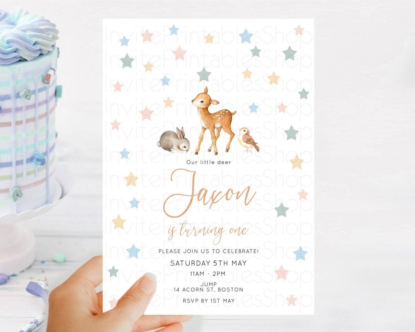 Fawn Birthday Invitation Deer Birthday Invitation Enchanted Forest Party Butterfly Pastel Flowers Whimsical 2nd 1st First Birthday D10918