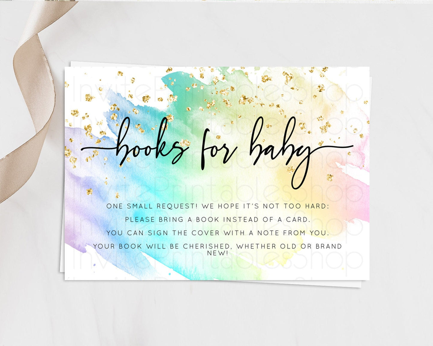 Pastel Books For Baby Card Pastel Rainbow Book Insert Colorful Ombre Watercolor Book Card Confetti Glitter Baby Book Poem Request D10256