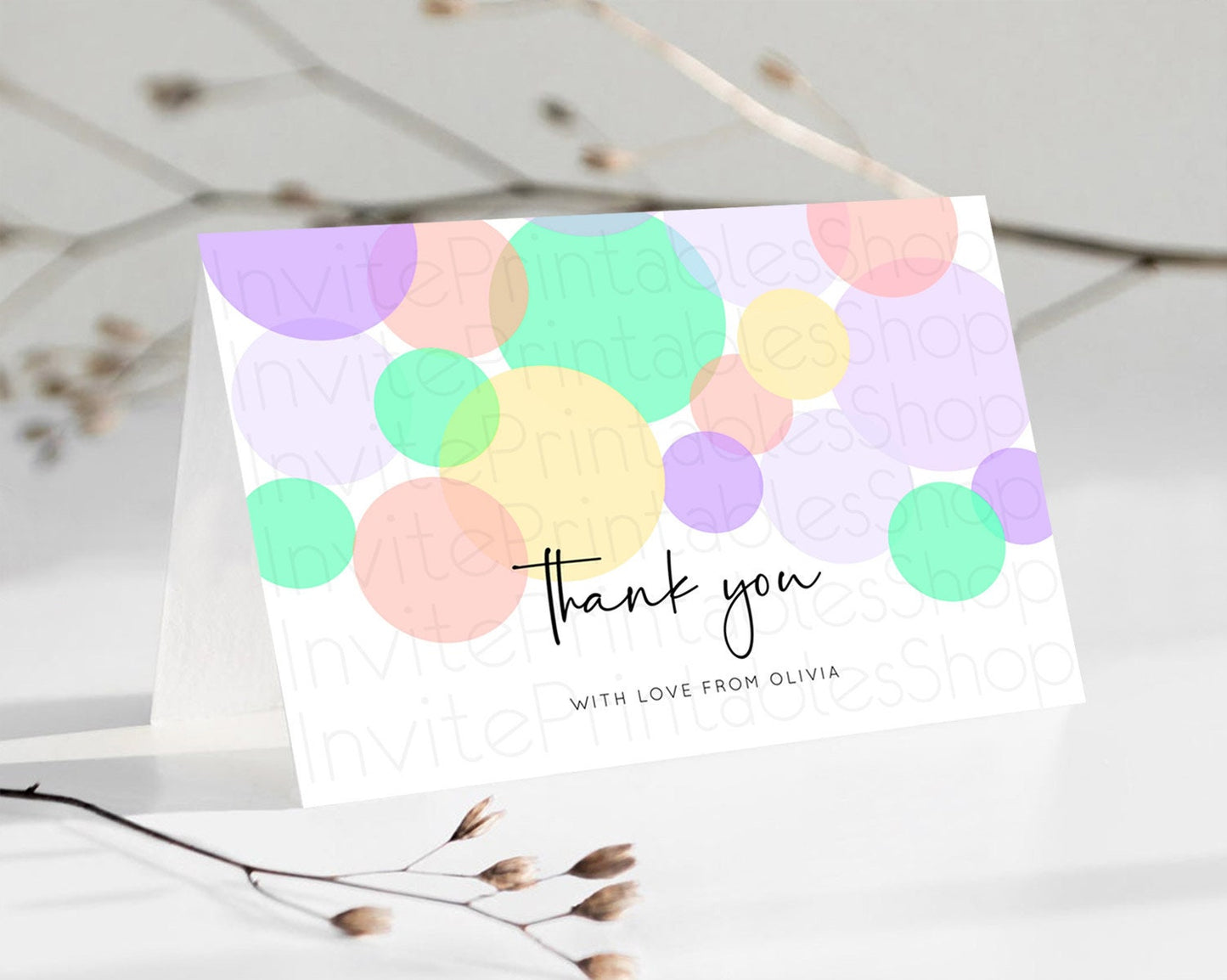 Rainbow Thank You Pastel Thank You Card Pastel Rainbow Birthday Thank You Confetti Colorful Pastel Cards Teacher Thank You Cards D10380