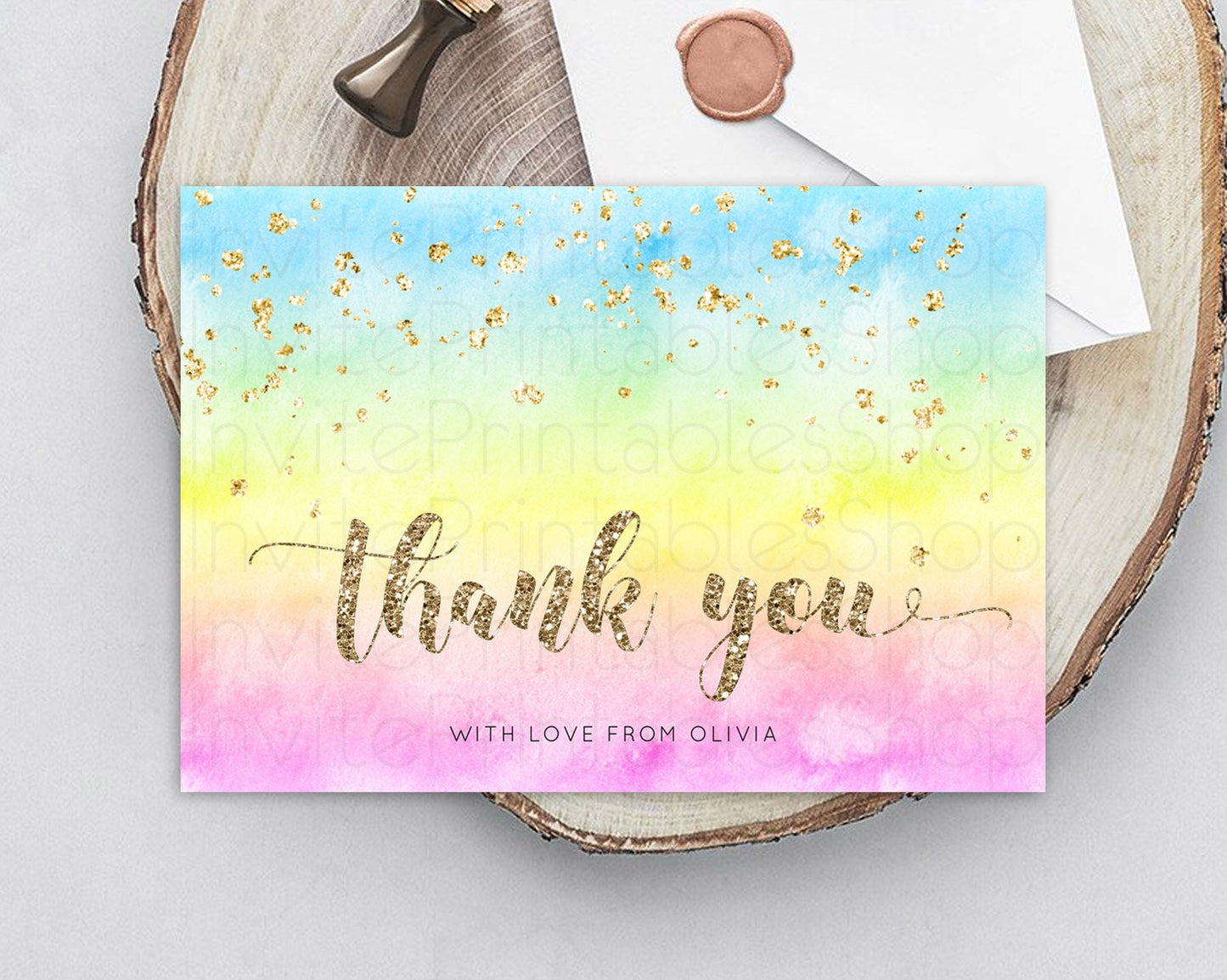 Pastel Thank You Rainbow Thank You Card Colorful Pastel Birthday Thank You Card Confetti Watercolor Pastel Teacher Thank You Cards D10479