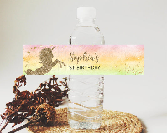 Unicorn Rainbow Water Label Unicorn Unicorn Party Decor Magical unicorn Ombre Watercolor Unicorn Birthday Baptism Baby Shower D10513